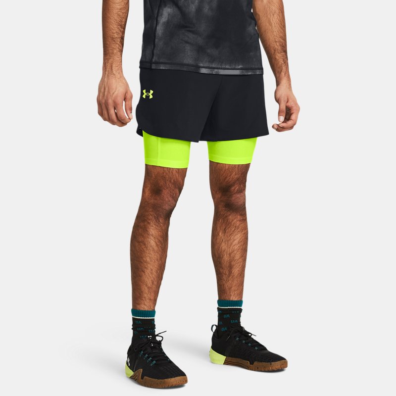 Men's Under Armour Peak Woven 2-in-1 Shorts Black / High Vis Yellow / High Vis Yellow M
